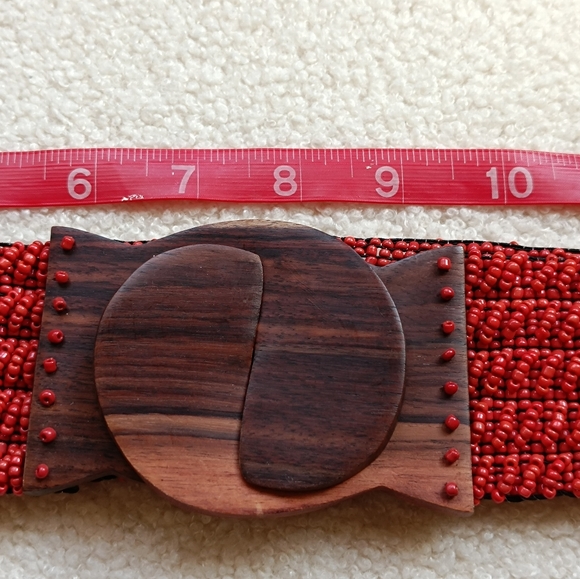 Handcrafted Beaded Stretchable Belt with a Wooden Buckle - Picture 8 of 11